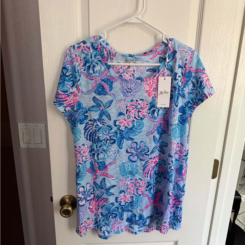 Lilly Pulitzer Blue Pink Tropical Print Top NWT